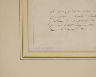 Printing details at lower left of Satirical print "La Boite aux Lettres" by Charles-Joseph Traviès de Villers printed by Chez Aubert dal. Vero-Dodat