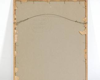 Back view of framed etching by Richard E. Bishop '38, titled, "Lake Erie Mallards"