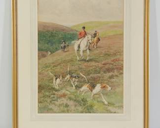Watercolor, "The Devon and Somerset Staghounds - Cloutsham Bull Neighbourhood, Exmoor" by William Barnes Wollen