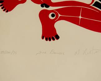 Edition number (289/500), Date (78), Title (Fire Dancer), and Artist signature (...) of "Fire Dancer" editioned serigraph print, 289/800, 1978