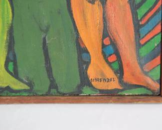 Signature detail at lower right of painting by Barbara Schrenzel, titled “The Story”