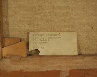 Detail of title card of painting by Barbara Schrenzel, titled “The Story”