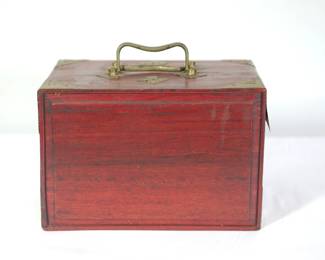 Back view of STUNNING antique Mahjong set in Wooden 5-Drawer Box.