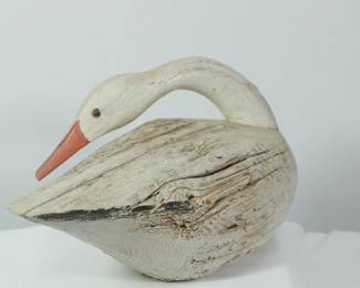 Back view of second antique carved goose decoy