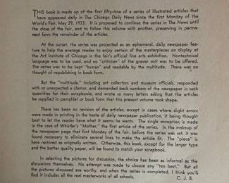 Introduction page of "Art Masterpieces of the 1933 Worlds Fair, Exhibited at the Art Institute of Chicago" by C.J. Bulliet, Volume One and Two. Published by The Chicago Daily News in 1933.