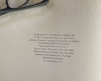 Copyright page of "Walker Evans" photo monograph. Published by The Museum of Modern Art, New York in 1974 (second printing)