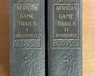 Spine details of "African Game Trails" Volume I and II by Theodore Roosevelt. Published by Charles Scribner's Sons, New York in 1925.