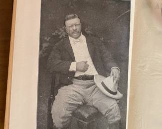 Interior page with portrait of Roosevelt of "Outdoor Pastimes of an American Hunter" by Theodore Roosevelt. Published by Charles Scribner's Sons, New York in 1925