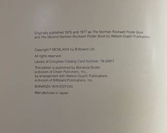 Copyright page of "The Best of Norman Rockwell" introduction by Michael Schau. Published by Bonanza Books, a division of Crown Publishers, Inc. in 1979. First Edition, 9th Printing.