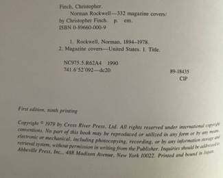 Edition detail page of "The Best of Norman Rockwell" introduction by Michael Schau. Published by Bonanza Books, a division of Crown Publishers, Inc. in 1979. First Edition, 9th Printing.