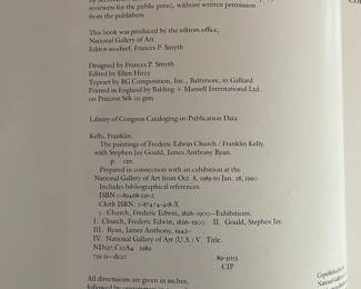 Copyright page of "Frederic Edwin Church" monograph edited by Ellen Hirzy. Co-published by National Gallery of Art and Smithsonian Institute in 1989. Prepared in connection with an exhibition at the National Gallery of Art from Oct. 8, 1989 to Jan. 28, 1990.