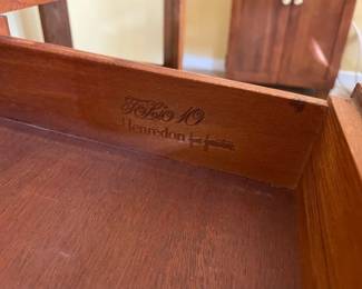 Drawer detail and makers mark of Mid Century Modern Henredon Folio 10 console table