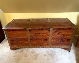 Vintage "Guaranteed Tennessee Aromatic Red Cedar" JRC trunk, measures 55" wide x 24" deep x 24" high