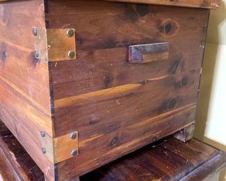 Side view of Acme Red Cedar Chest, manufactured by Acme Manufacturing company, South Bend, IND. 