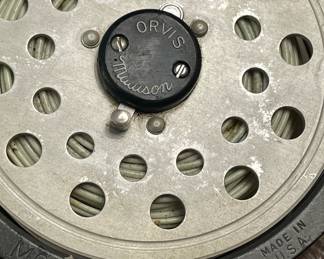 Detail of vintage Orvis Madison Model 8 fly fishing reel, Made in USA