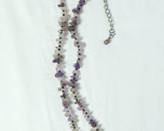 Hematite and rough cut Amethyst necklace with a rose-shaped Amethyst pendant and a sterling silver clasp