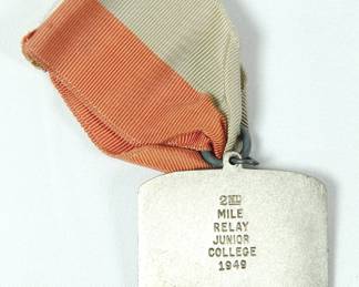Back of Illinois Tech Relays, 2nd Place medal for Mile Relay Junior College 1949, Sterling Silver