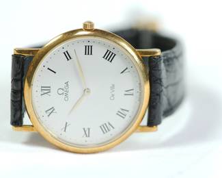 Detail of Omega DeVille, Swiss Made wrist watch, with engraved serial number