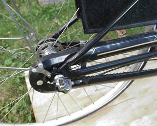 Chain and speed changer mechanism detail of Black Cocoa Trek step-through bicycle