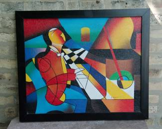 Signed C. Ryan, "The Pianist" abstract oil on canvas painting