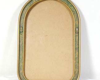 c. 1920s vintage picture frame green with gold trim and small flower details, rounded top