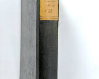 Spine detail of "Fliegende Blätter" (Flying Leaves) Band CXXVI (126) ro. 3206-3231. Alle Rechte für fümtliche Artikel narbehalten. München, Verlag von Brann & Schneider (All rights for five articles are held by Brann & Schneider). "Flying Leaves" was a German weekly humor and satire magazine appearing between 1845 and 1944 in Munich. 