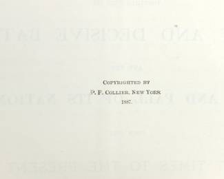 Copyright page of "History of the World with all its Great Sensations" Vol. I, compiled by Nugent Robinson. Published by P.F. Collier, New York in 1887