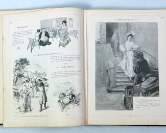 Interior page of "Fliegende Blätter" (Flying Leaves) Band CXXVI (126) ro. 3206-3231. Alle Rechte für fümtliche Artikel narbehalten. München, Verlag von Brann & Schneider (All rights for five articles are held by Brann & Schneider). "Flying Leaves" was a German weekly humor and satire magazine appearing between 1845 and 1944 in Munich. 