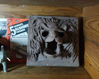 Very cool lion clay relief tile sculpture, signed Laughlin and dated 1962. Possibly by sculptor John Laughlin.