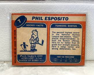 Facts side of hockey card from 1969-1970: Phil Esposito, Boston Forward