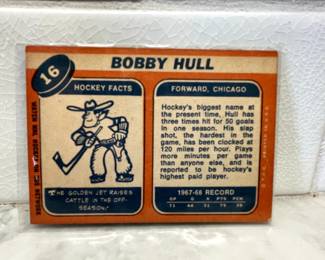 Facts side of hockey card from 1969-1970: Bobby Hull, Chicago Forward