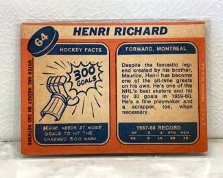 Facts side of hockey card from 1969-1970: Henri Richard, Montreal Forward