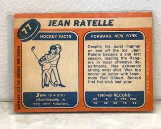 Facts side of hockey card from 1969-1970: Jean Ratelle, New York Forward