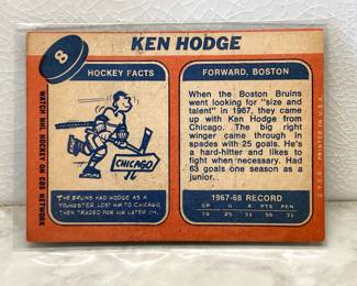 Facts side of hockey card from 1969-1970: Ken Hodge, Boston Forward