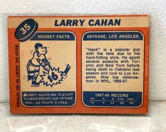 Facts side of hockey card from 1969-1970: Larry Cahan, Los Angeles Defense