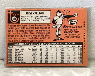 Facts side of baseball cards from 1967-1970:  Steve Carlton Cardinals Pitcher