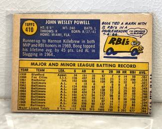 Facts side of baseball cards from 1967-1970: John Wesley "Boog" Powell Orioles 1st Base