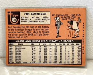 Facts side of baseball cards from 1967-1970: Carl Yastrzemski Red Sox Outfield