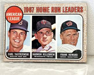 Baseball cards from 1967-1970: 1967 American League Home Run Leaders, Carl Yastrzemski Boston Red Sox, Harmon Killebrew Minnesota Twins, Frank Howard Wash. Senators