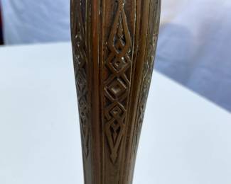 Detail of the body of cast bronze lamp base!!! Antique lamp base No. 3, hand-stamped letters on the bottom rim, reading R Luessow