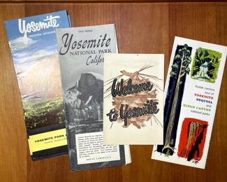 Vintage Yosemite maps, brochures, and other papers