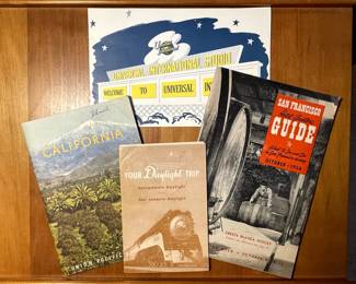 California travel ephemera: "San Francisco Hotel Greeter's Guide" October 1954, "Your Daylight Trip" Sacramento Daylight and San Joaquin Daylight, "California" Daylight Pacific Train