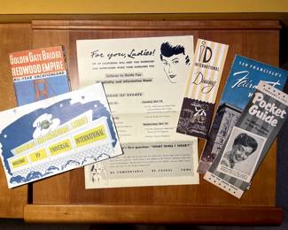 More vintage travel ephemera: Golden Gate Bridge: Redwood Empire brochure, San Francisco's Fairmont Hotel brochure, February 1953 Pocket Guide to What's Doing in San Francisco for the Armed Forces, and more