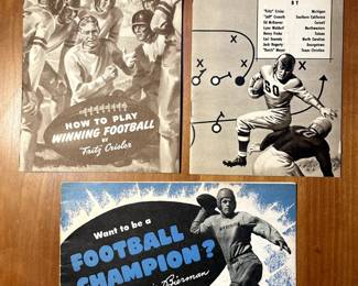 Vintage football ephemera: "How to Play Football" by Fritz Crisler, "Touchdown Plays", and "Want to Be a Football Champion?" by Bernie Bierman