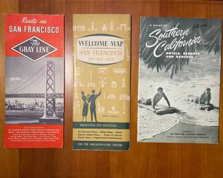 California travel ephemera: "The Gray Line" San Francisco brochure, "Welcome Map" San Francisco, "A Guide to Southern California: Hotels, Resorts, and Ranches"