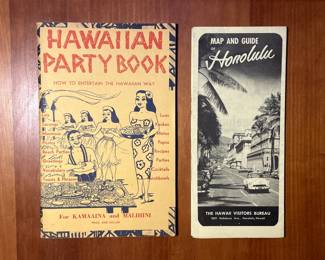 Vintage Hawaii travel ephemera: "Hawaiian Party Book" and Map and Guide of Honolulu