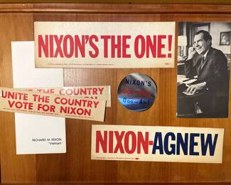 Vintage political ephemera: Nixon stickers and brochures