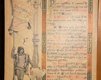 Decorative French Photographie de Lux, Benque, 5 Rue Royal, Paris translation reads "ENAMELS
To reproduce and preserve the features of people who are dear to us, we use Photography or Miniatures.
Photography has the merit of being of great truth, but it deteriorates over time.
The Miniature loses its color, is not unalterable and above all does not always have a perfect resemblance.
The Portraits on Enamels-Vitrified in black, s... and painted have the advantage of being rigorously exact from the point of view of verisimilitude since the Photography is the basis. Furthermore, they are undeniably unalterable, since, fixed on a copper plate, they are repeatedly fired at a very high temperature.
These enamels can be made from nature or using the reproduction of old photographs, daguerreotypes, paintings, drawings, etc. They are therefore charming Miniatures and form Souvenir Jewelry that any family will want to own."