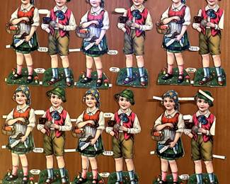 Vintage embossed German paper boy and girl 