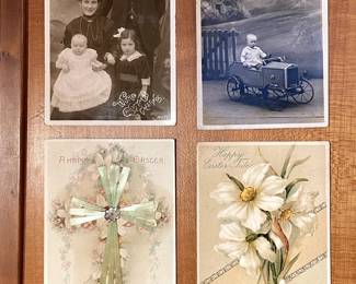 A small sample of the hundreds of postcards: photographic Christmas postcards, Easter postcards